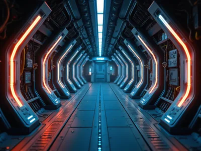 Futuristic Sci-Fi Corridor With Glowing Neon Lights