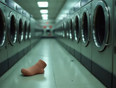 Single Pink Sock On Laundromat Floor
