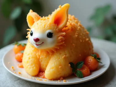Cute Animal Shaped Food Sculpture On A Plate