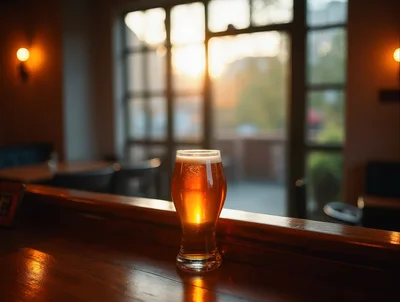 Glass Of Golden Beer On A Bar Counter