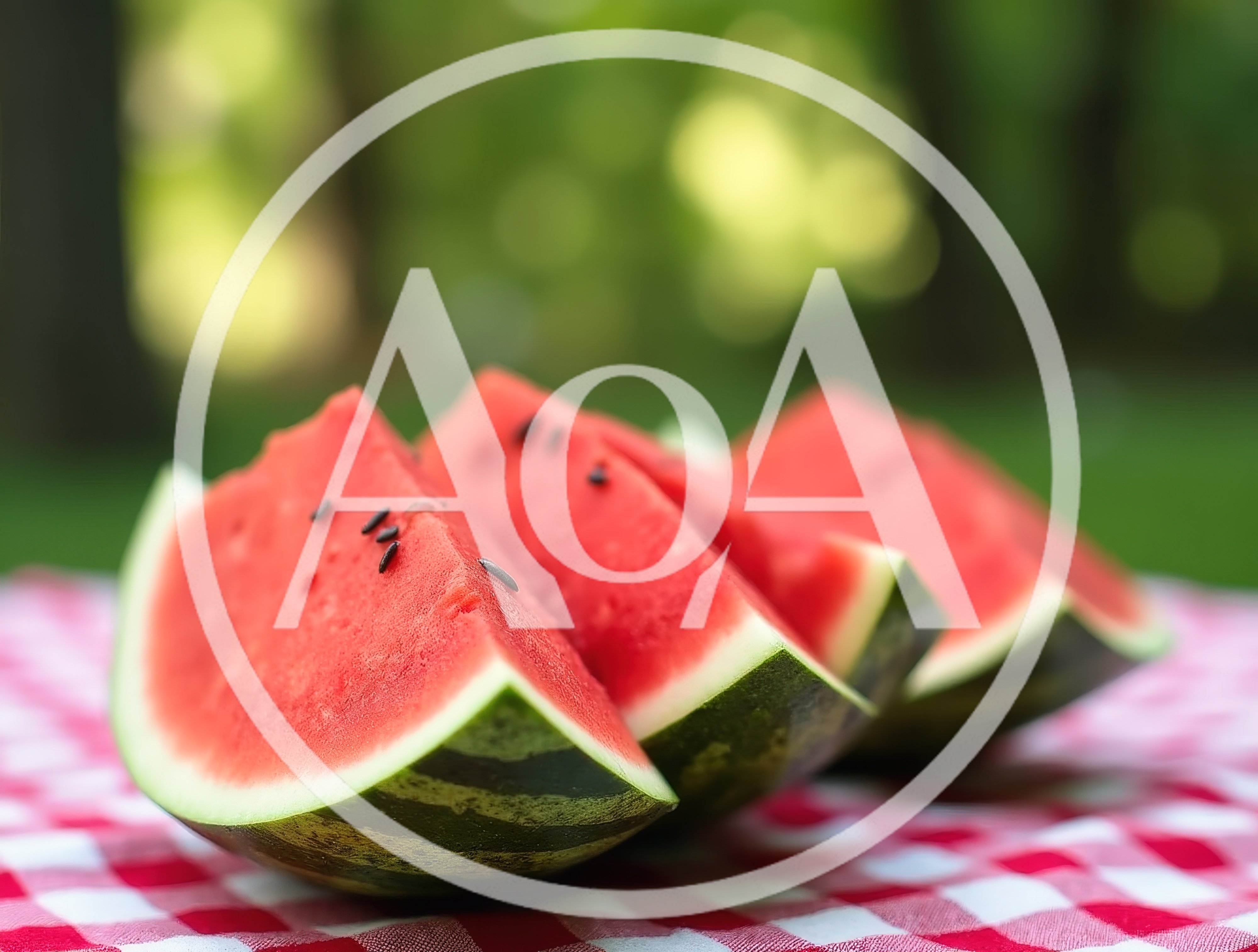 Fresh Watermelon Slices On A Picnic Table
