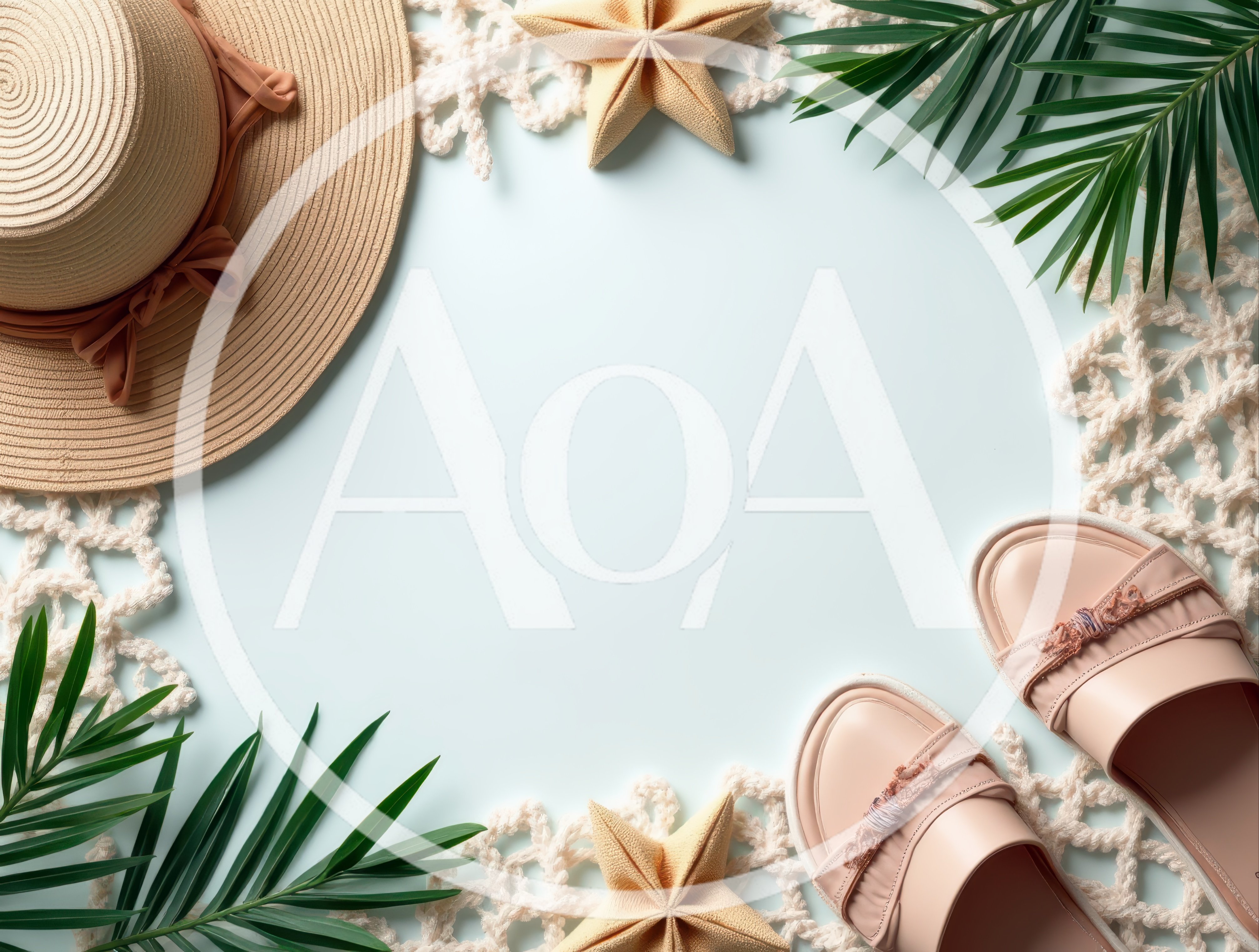 Summer Vacation Flat Lay With Hat And Sandals