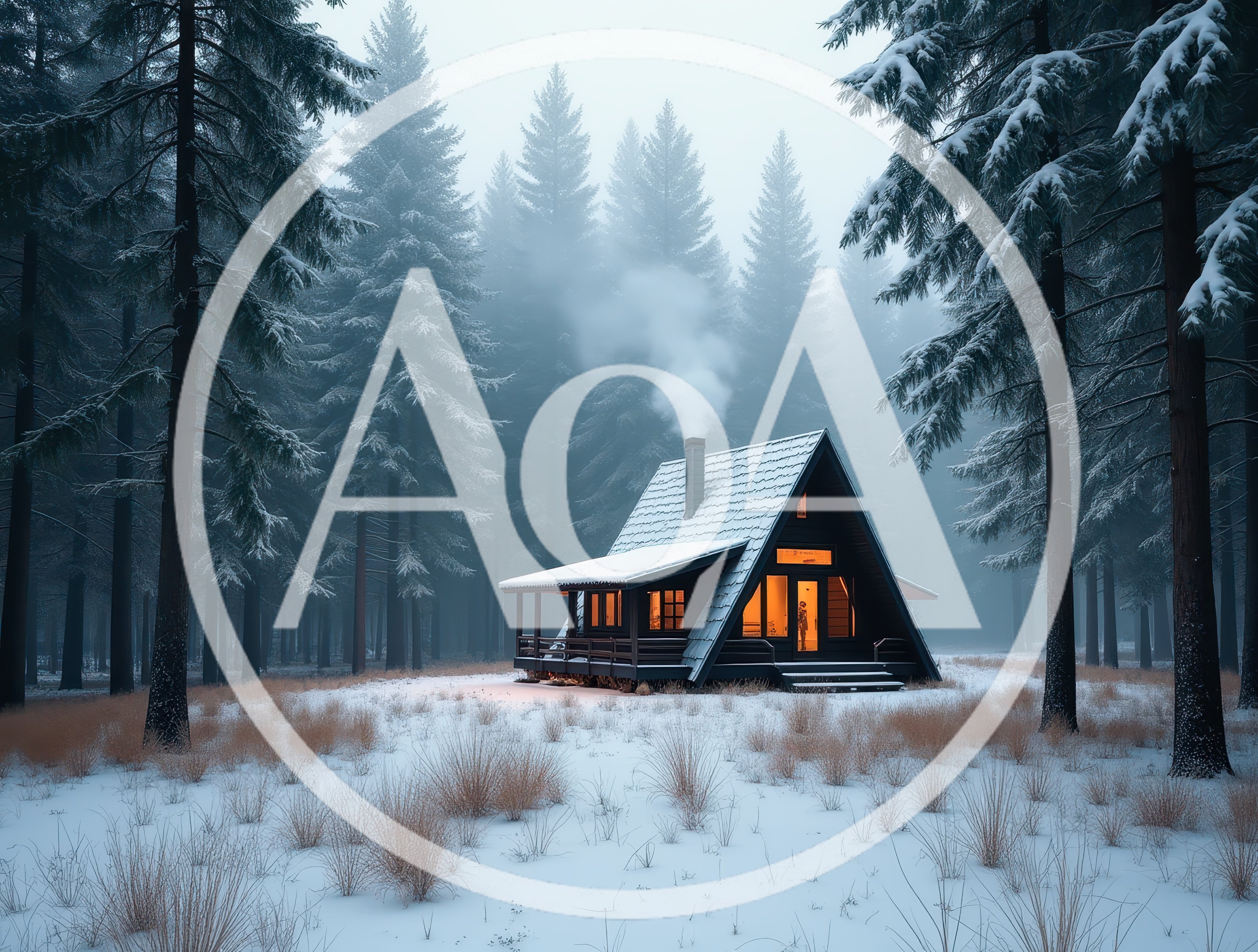 Cozy A-Frame Cabin in Snowy Pine Forest