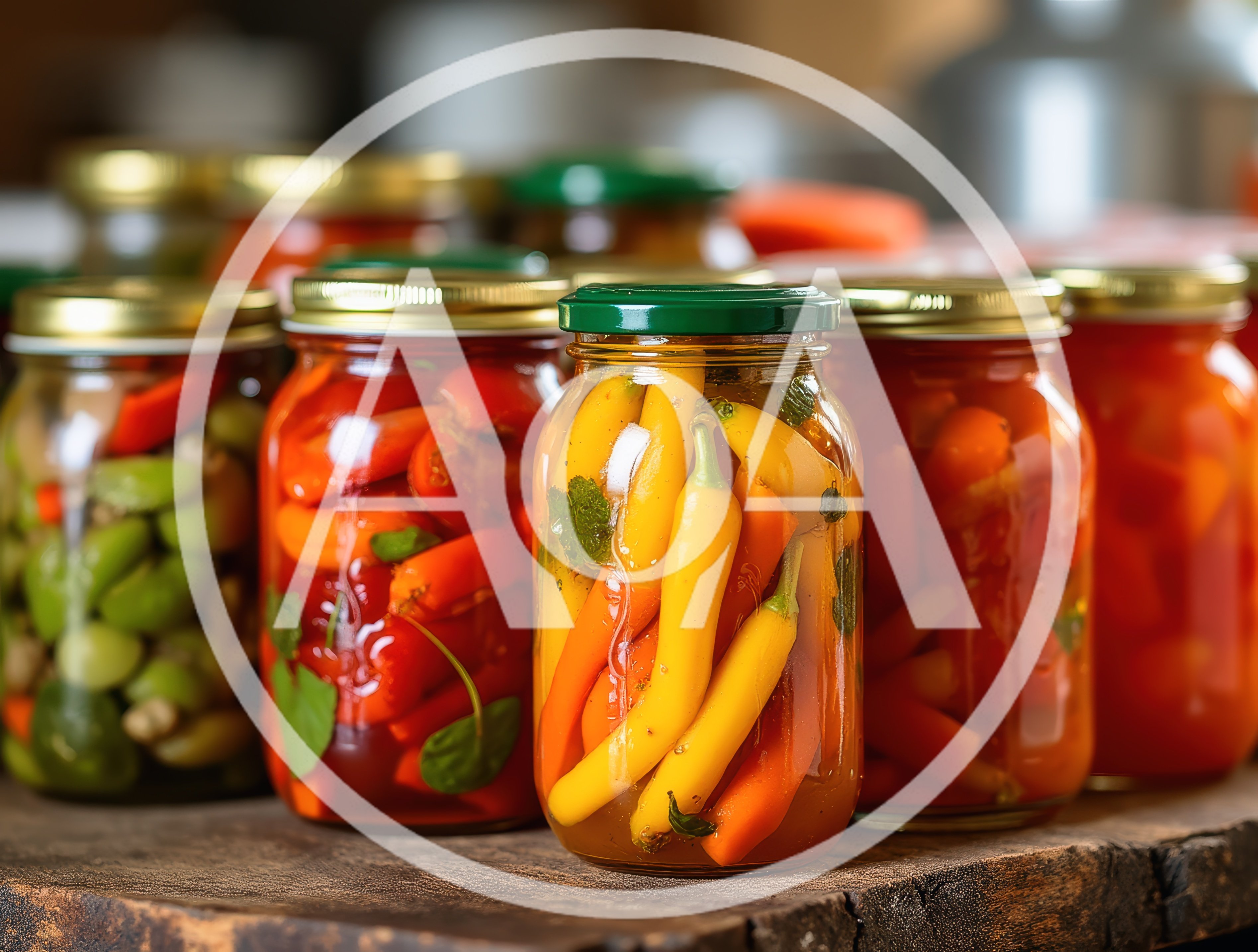 Assorted Jars of Pickled Vegetables on Wooden Table