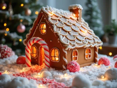 Festive Gingerbread House With Candy Cane Archway