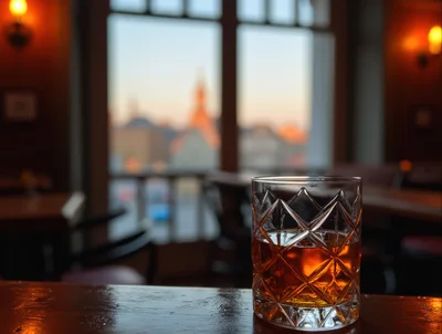 Crystal Whiskey Glass On A Bar Counter