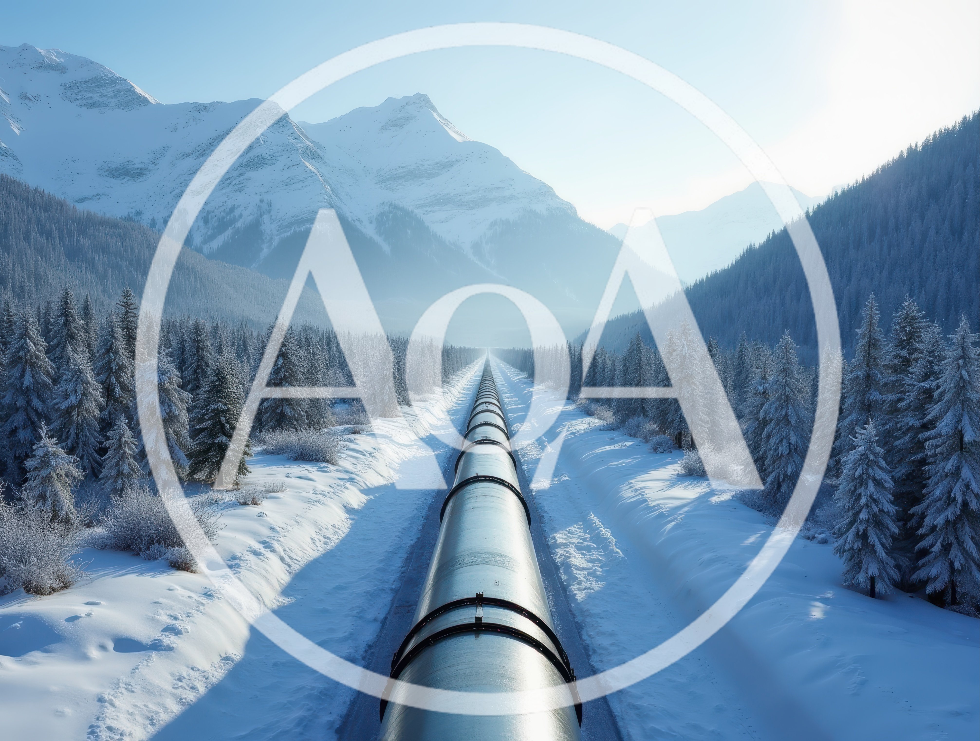 Industrial Pipeline Stretching Through Snowy Mountain Valley