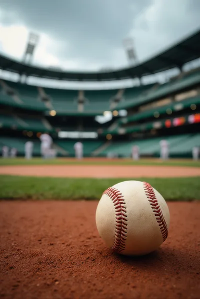 Baseball Resting On The Infield Dirt Of A Stadium
