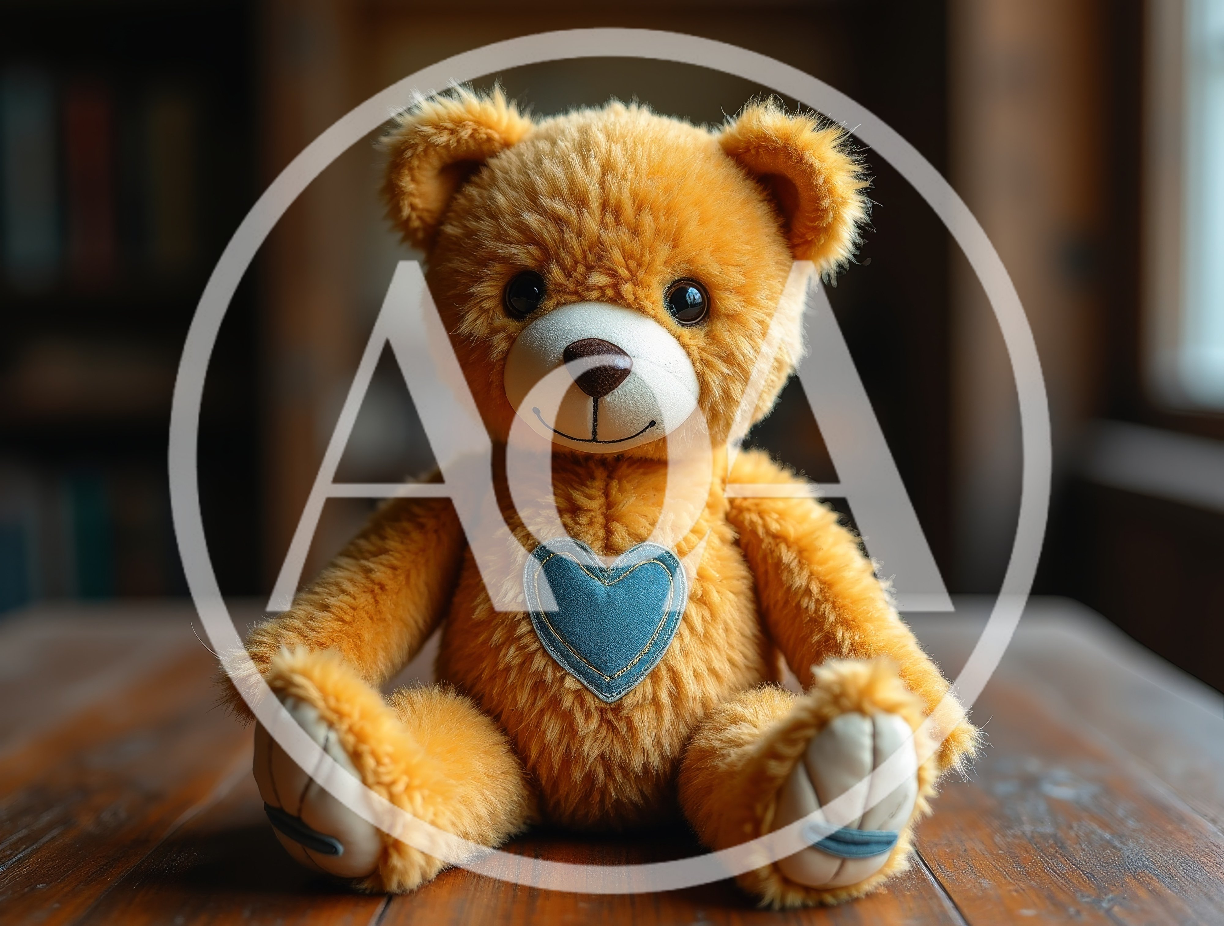Cute Brown Teddy Bear With Blue Heart Patch