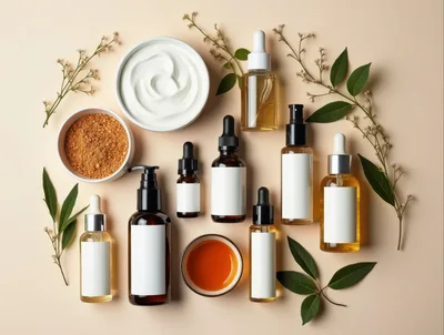 Flat Lay Skincare Products With Natural Ingredients