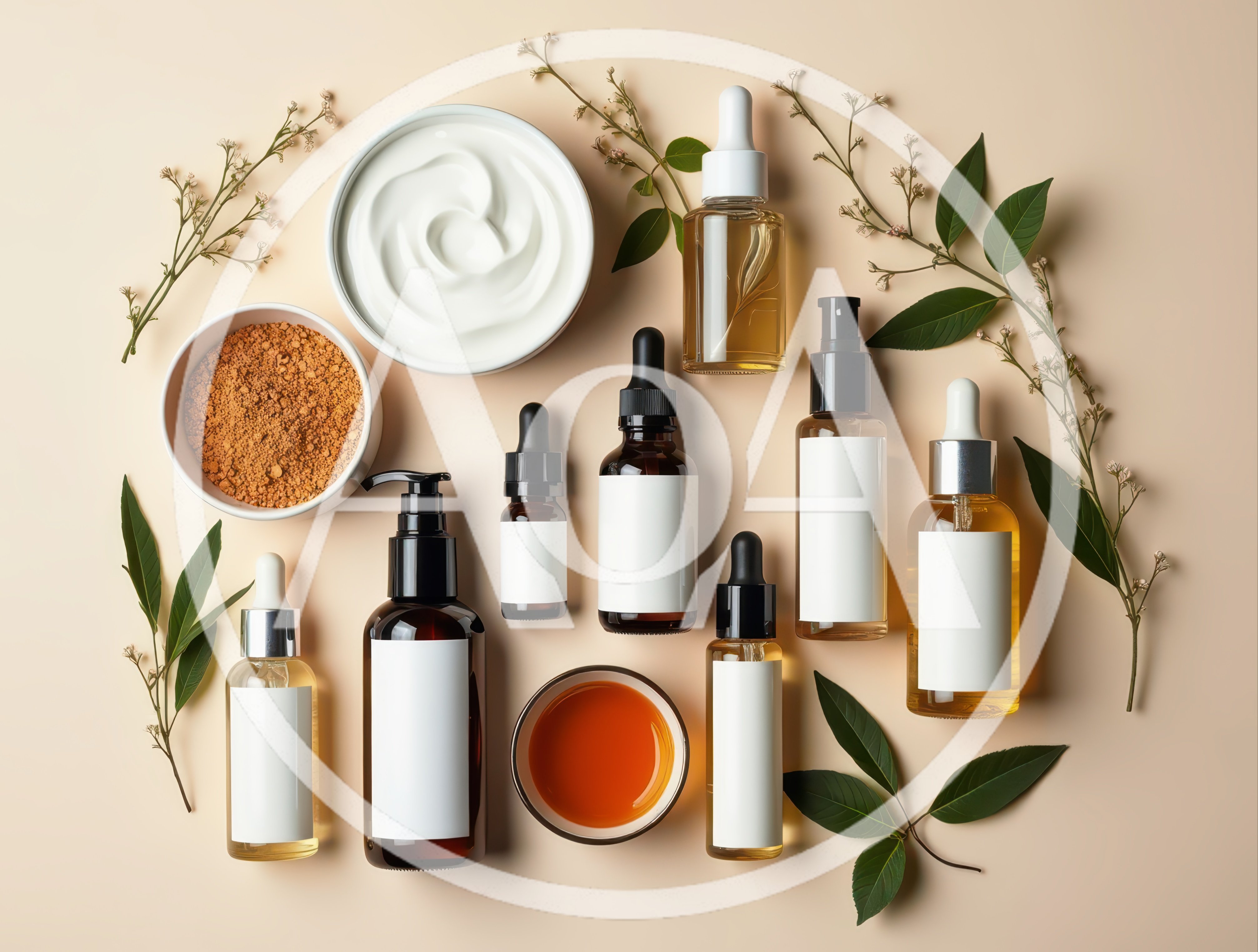 Flat Lay Skincare Products With Natural Ingredients