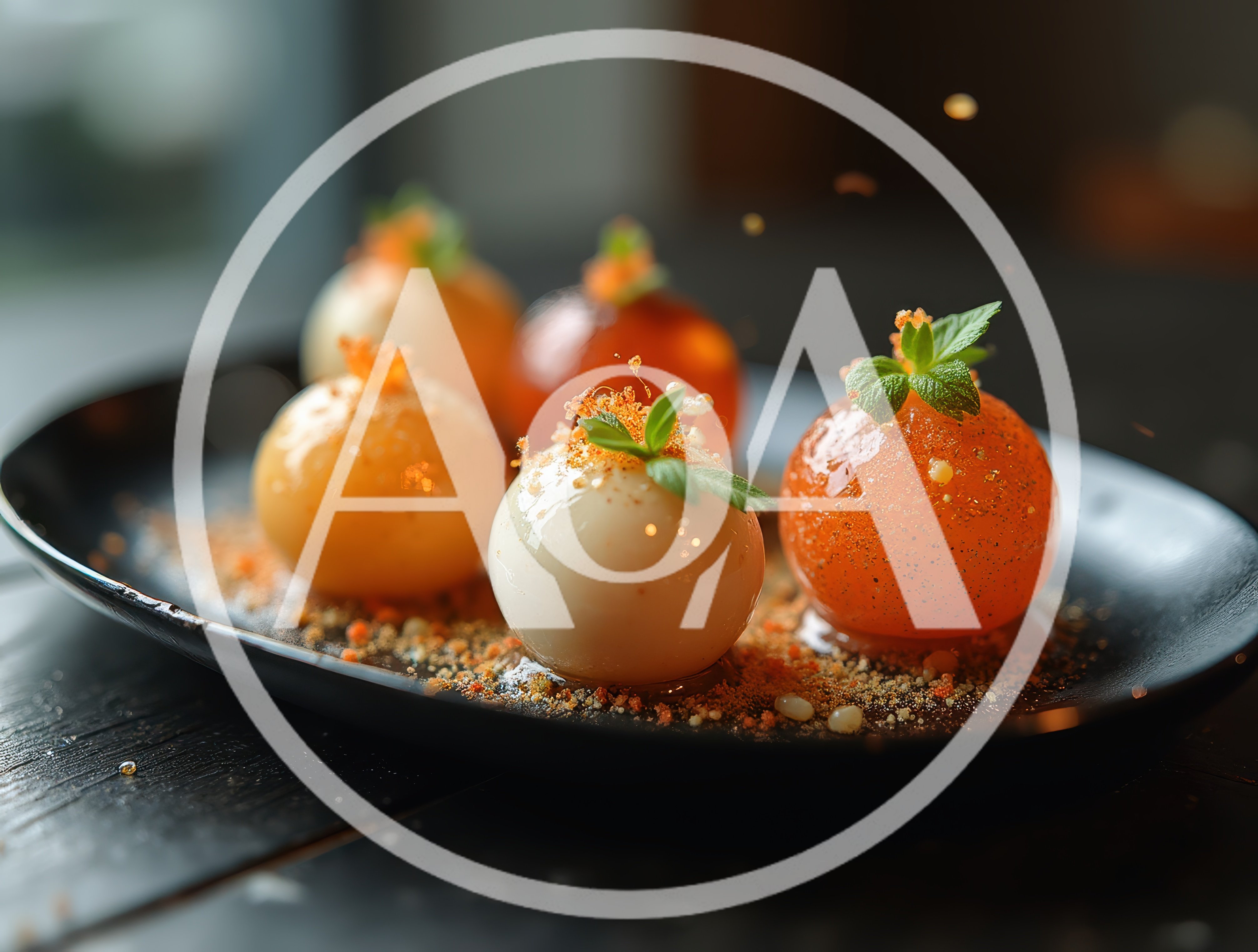 Gourmet Molecular Gastronomy Spheres on Black Plate