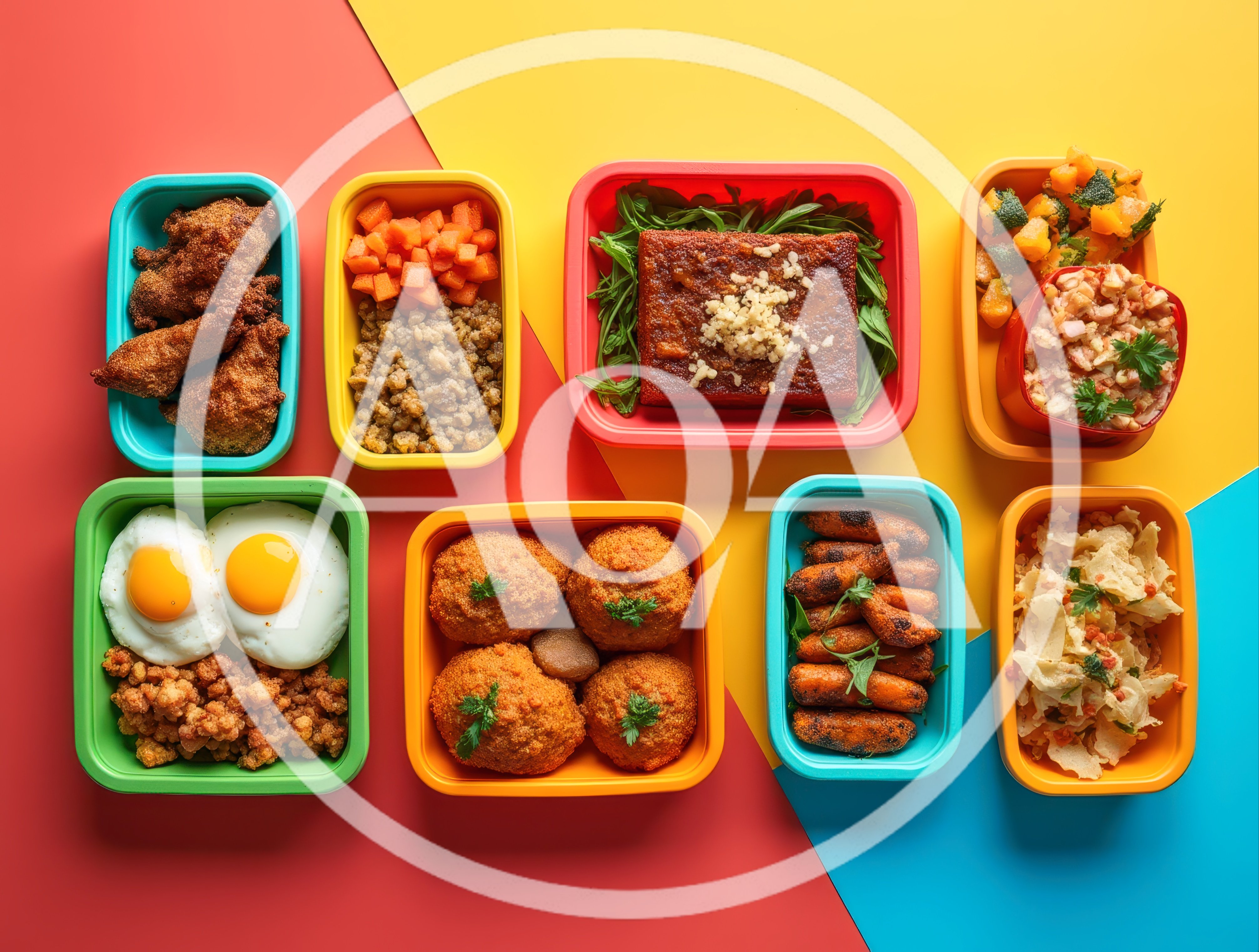 Top View Of Colorful Meal Prep Containers