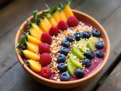 Healthy Acai Smoothie Bowl With Fresh Fruit Toppings