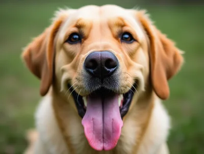 Close Up Portrait Of A Happy Golden Retriever