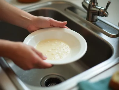 Person Holding A Bowl Of Egg Mixture Over A Kitchen Sink