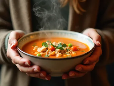 Person Holding A Warm Bowl Of Tomato Soup
