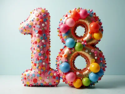 Large Pink and Gold Number Eighteen Balloons