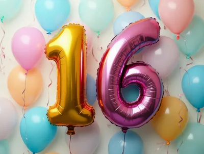 Sixteenth Birthday Celebration Balloons Background