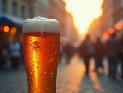 Glass Of Cold Beer On A Busy City Street
