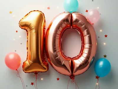 Gold and Rose Gold Number Ten Balloons