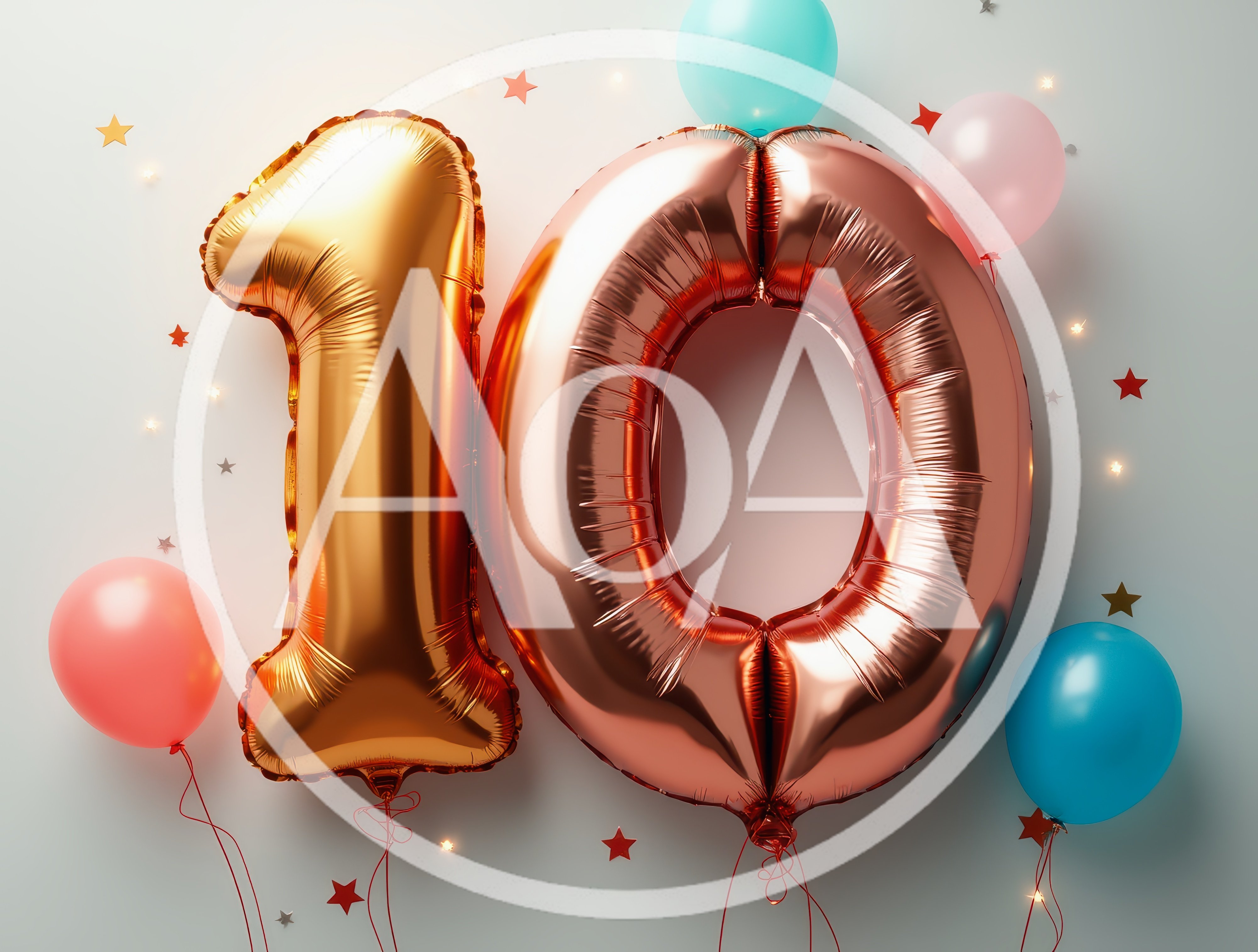 Gold and Rose Gold Number Ten Balloons