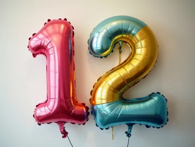Pink And Multicolored Number Twelve Foil Balloons