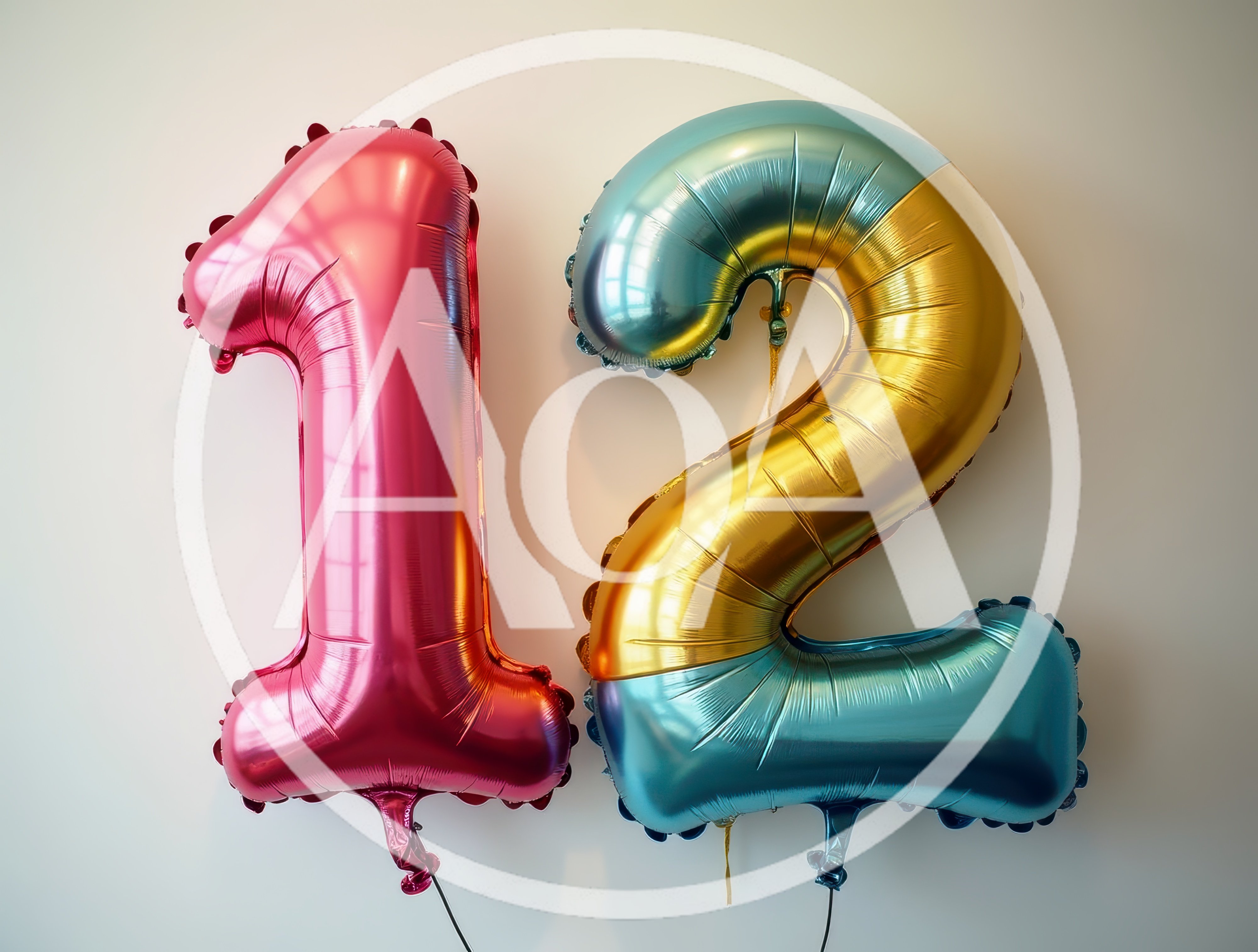 Pink And Multicolored Number Twelve Foil Balloons