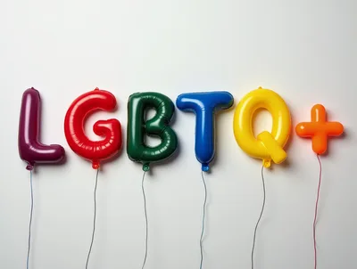 LGBTQ Plus Balloon Letters on White Background
