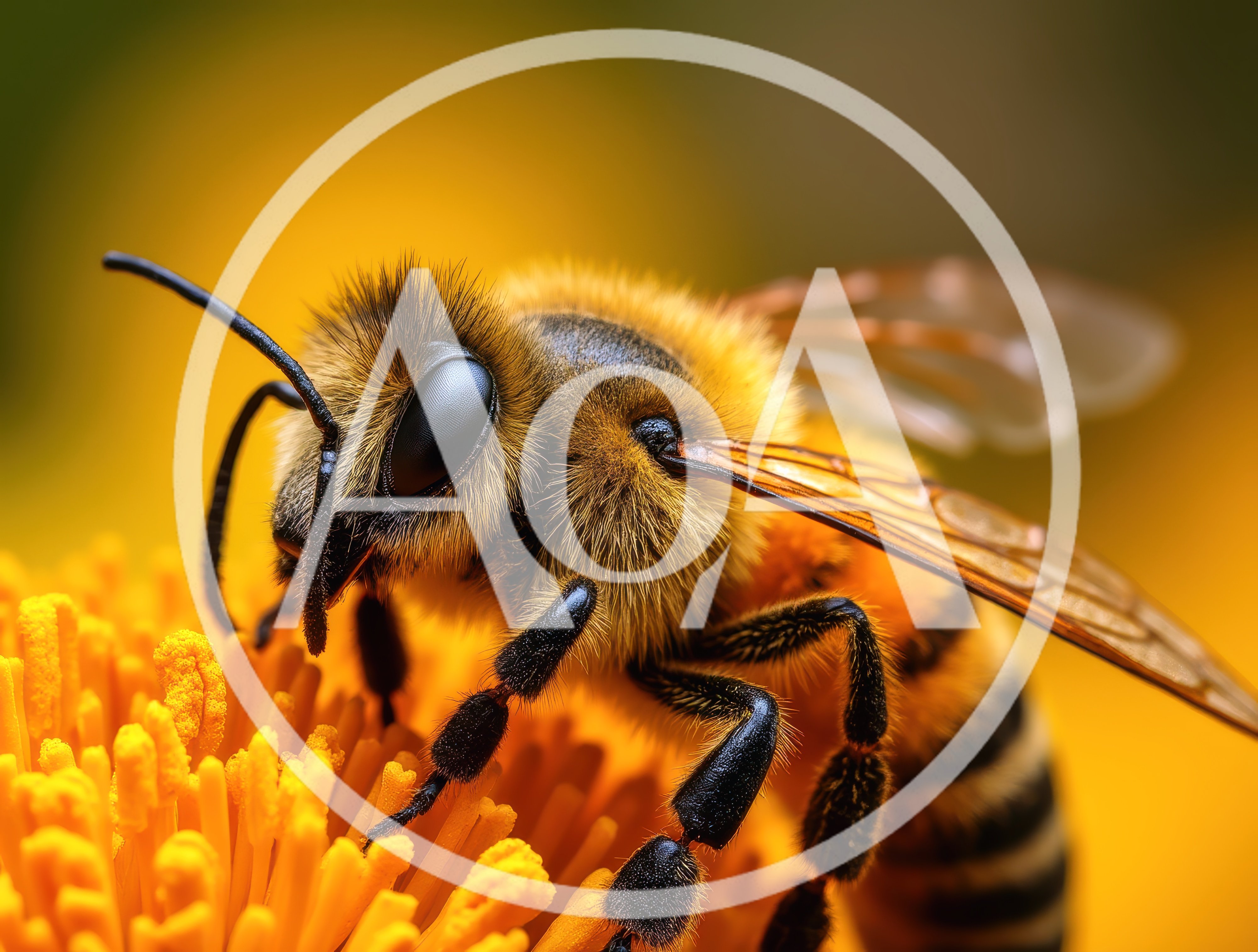 Macro Close Up Of A Honey Bee On A Flower