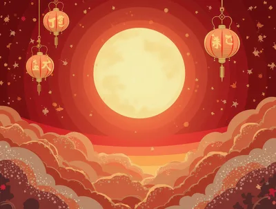 Mid Autumn Festival Background With Full Moon And Lanterns