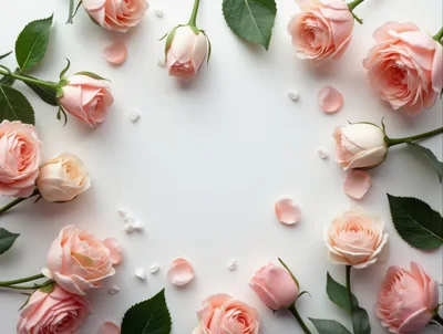 Pink Rose Floral Frame on White Background