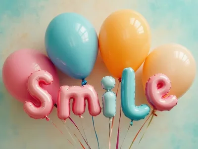 Colorful Smile Balloon Lettering With Floating Balloons