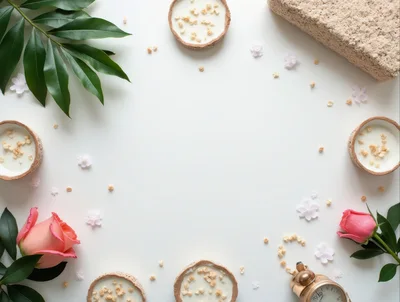 Spa Wellness Flat Lay With Candles And Flowers