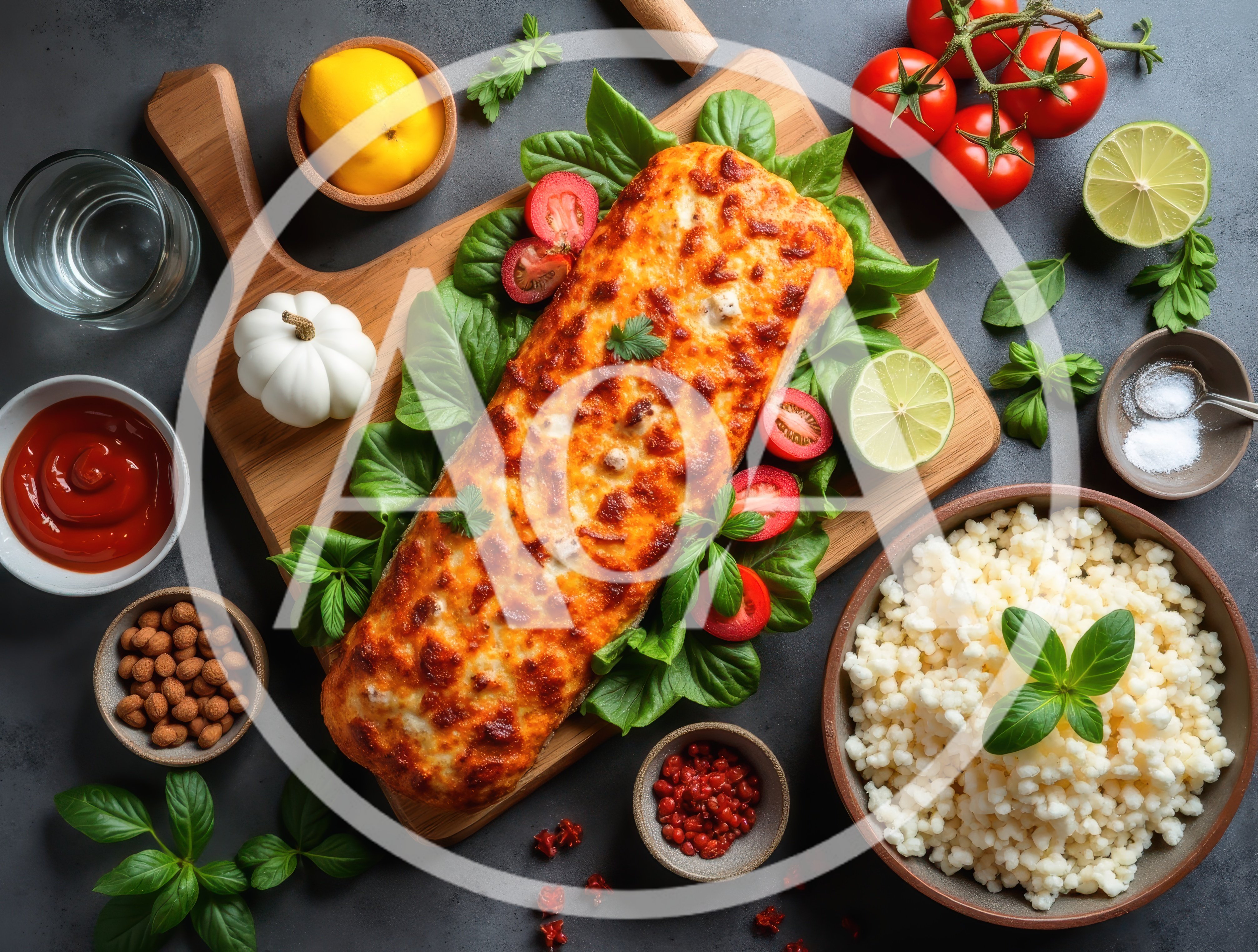 Baked Casserole Dish With Fresh Ingredients On Dark Table
