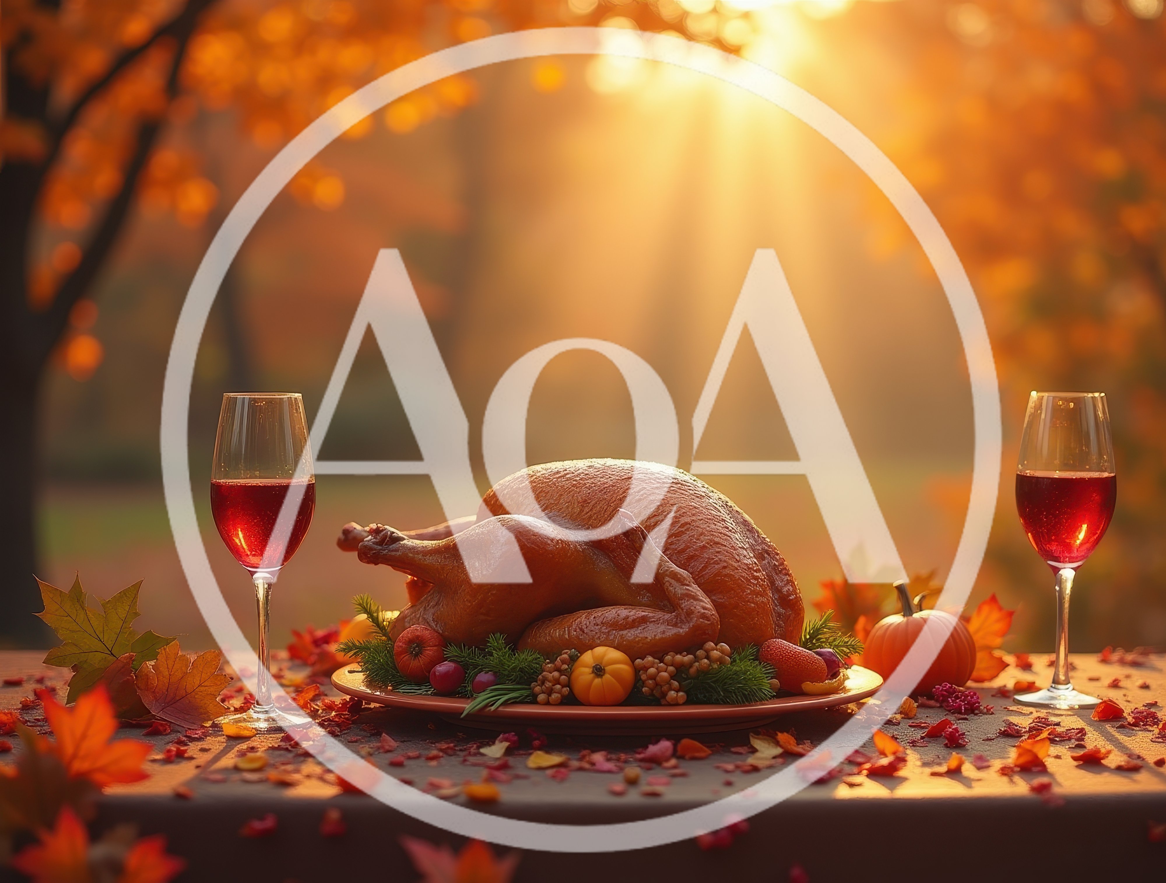 Roasted Thanksgiving Turkey Dinner With Wine Glasses