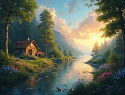 Cozy Wooden Cabin Beside A Serene Mountain River