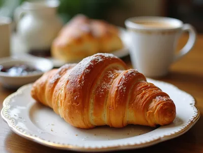 Freshly Baked Croissant On A Decorative Plate
