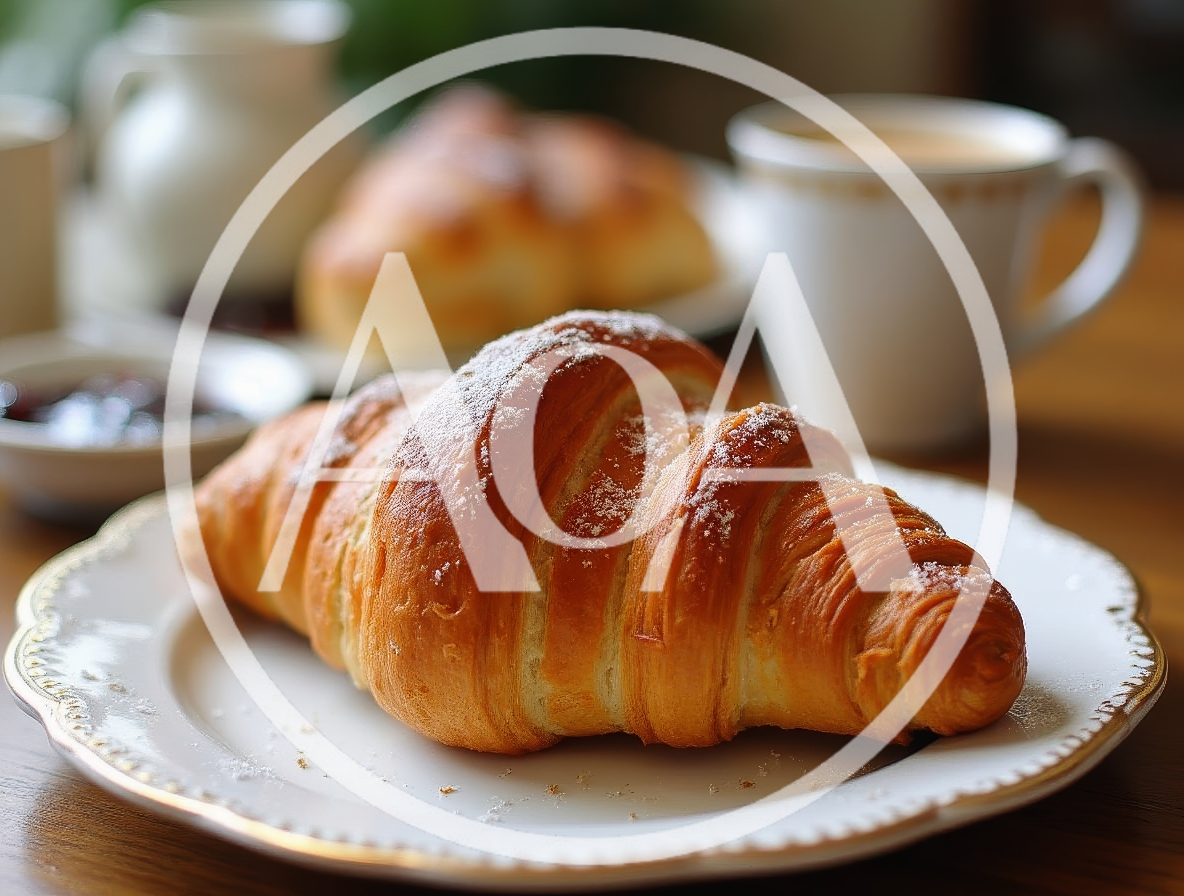 Freshly Baked Croissant On A Decorative Plate