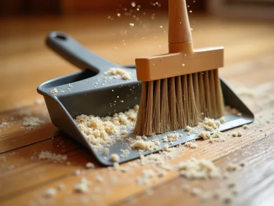 Handheld Brush Sweeping Crumbs Into A Dustpan
