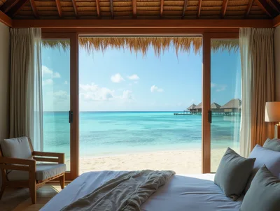 Luxury Overwater Bungalow Bedroom With Tropical Ocean View