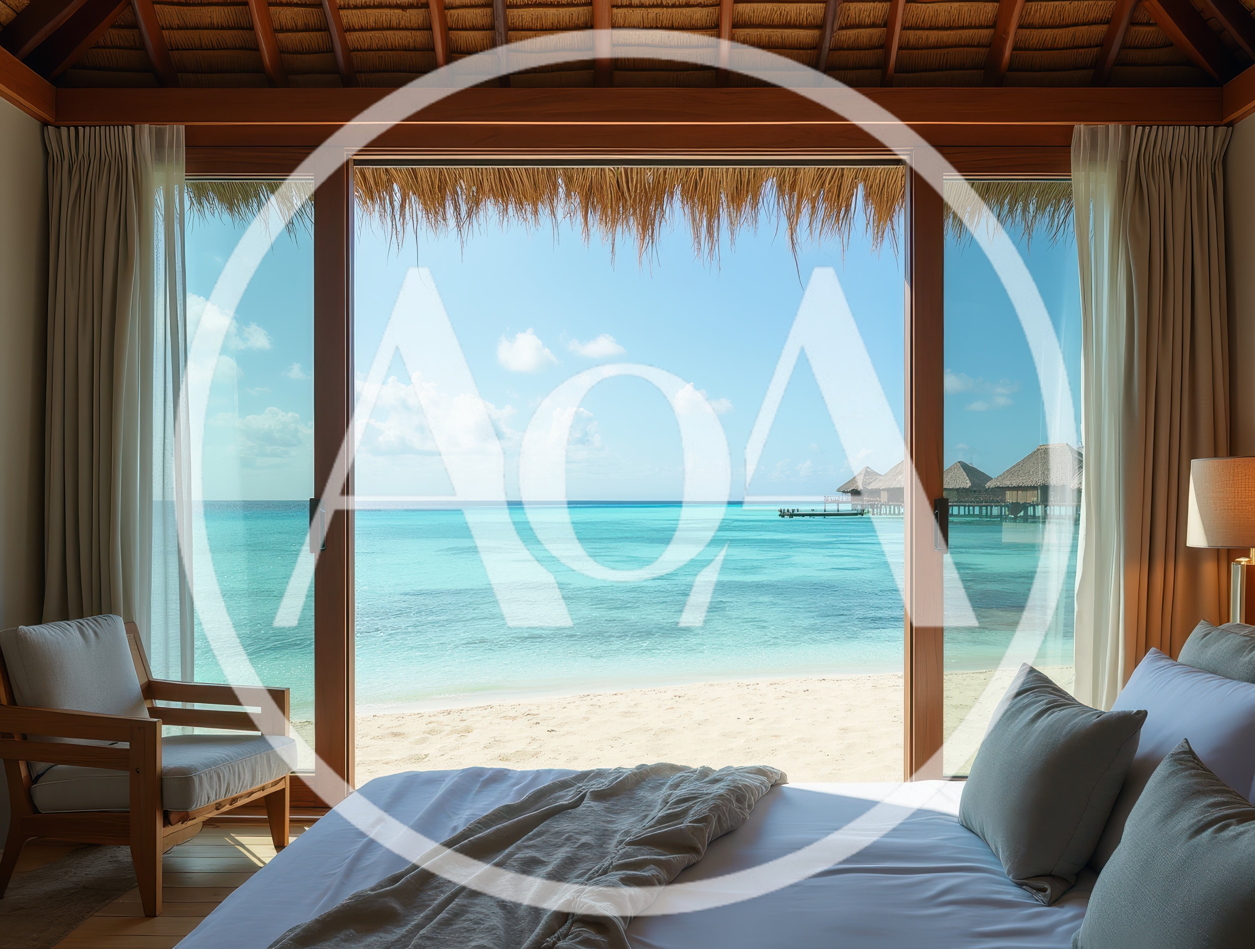 Luxury Overwater Bungalow Bedroom With Tropical Ocean View