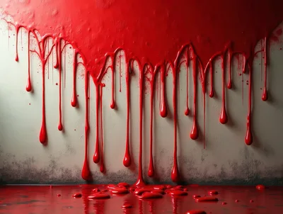 Red Paint Dripping Down A Textured Wall