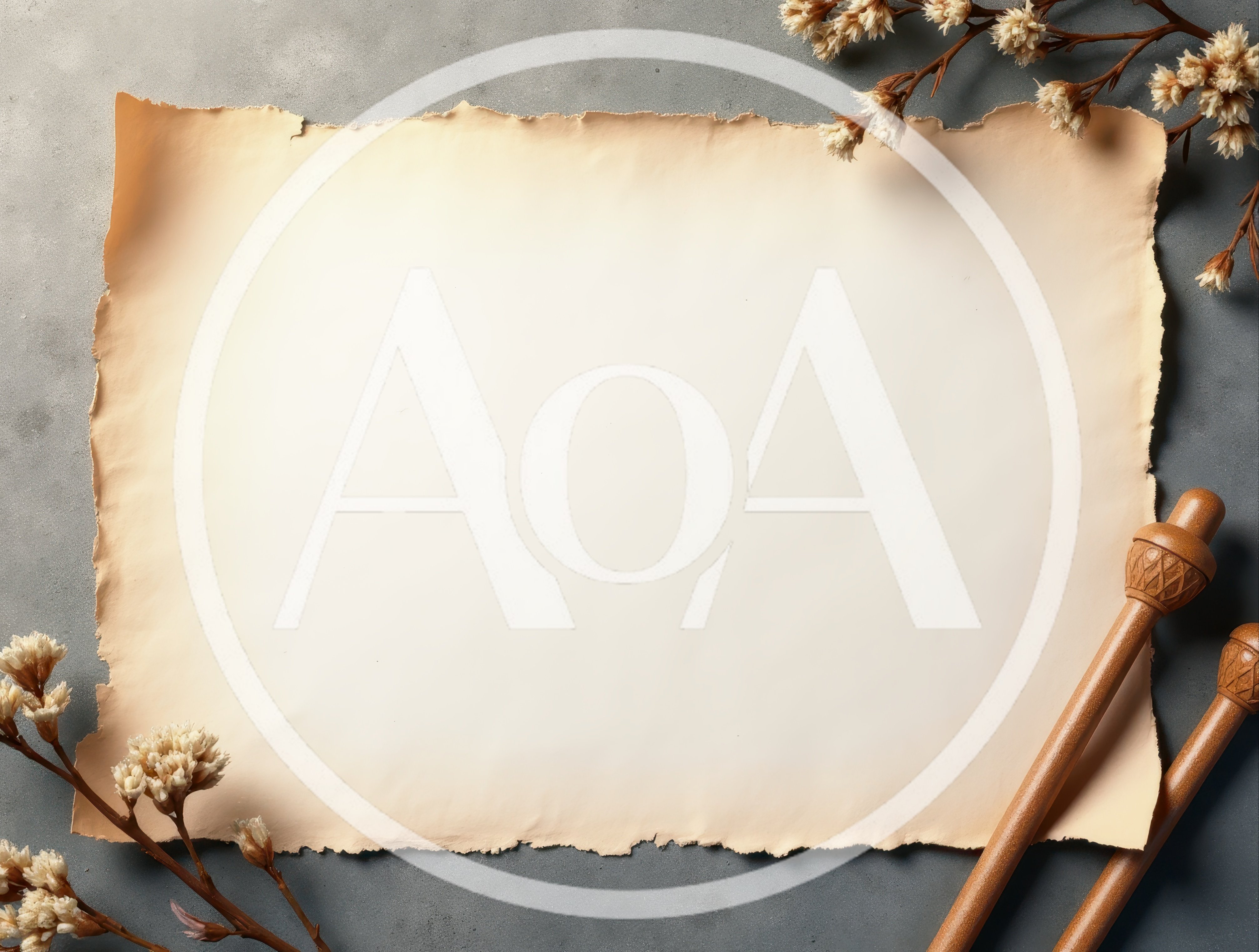 Blank Parchment Paper With Dried Flowers And Wooden Tools
