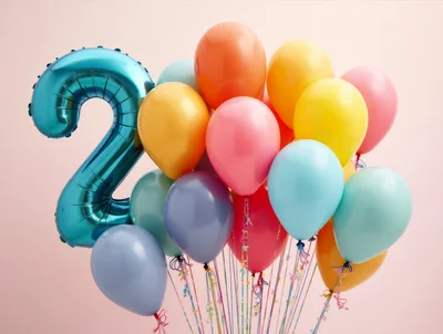 Blue Number Two Balloon With Colorful Party Balloons