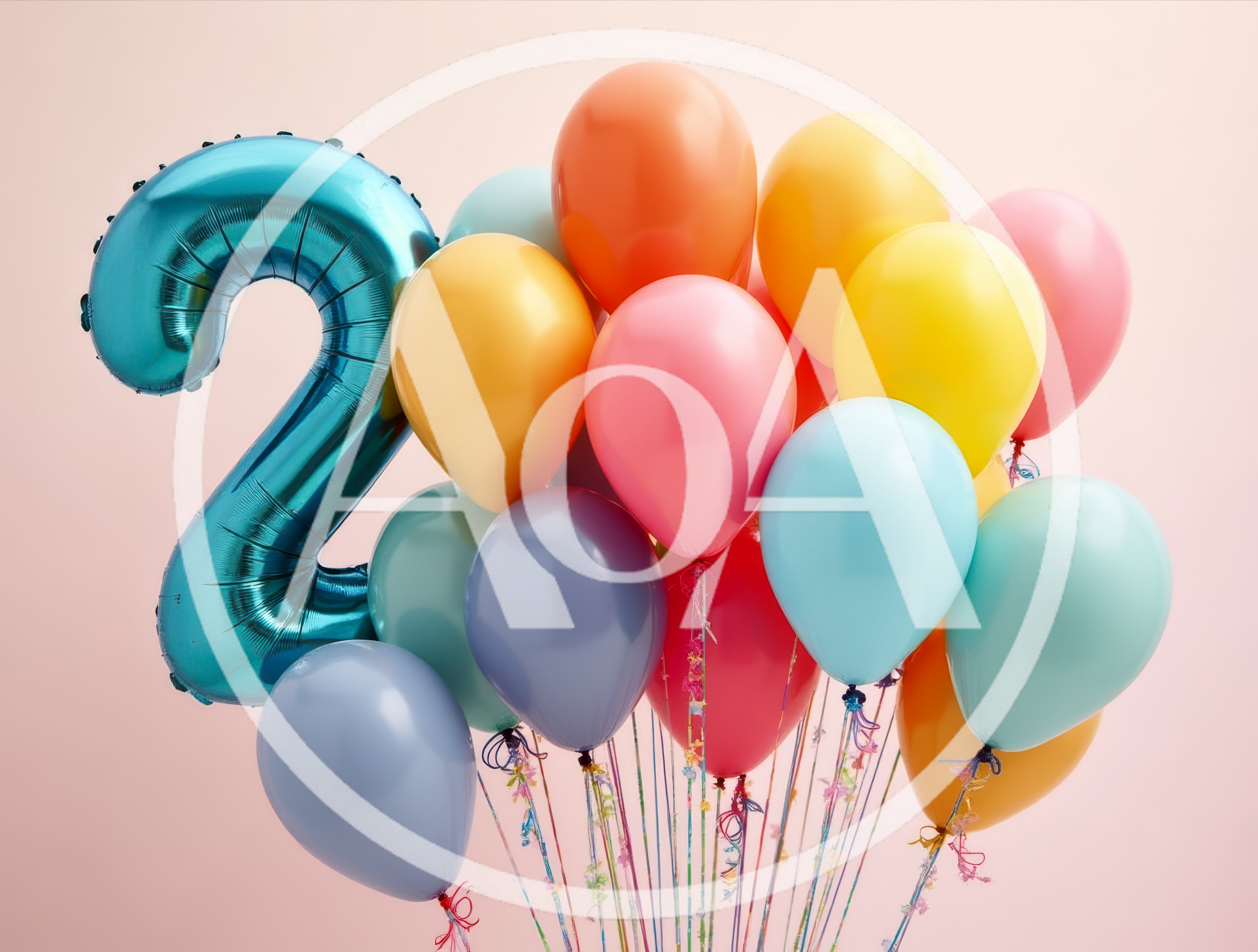 Blue Number Two Balloon With Colorful Party Balloons