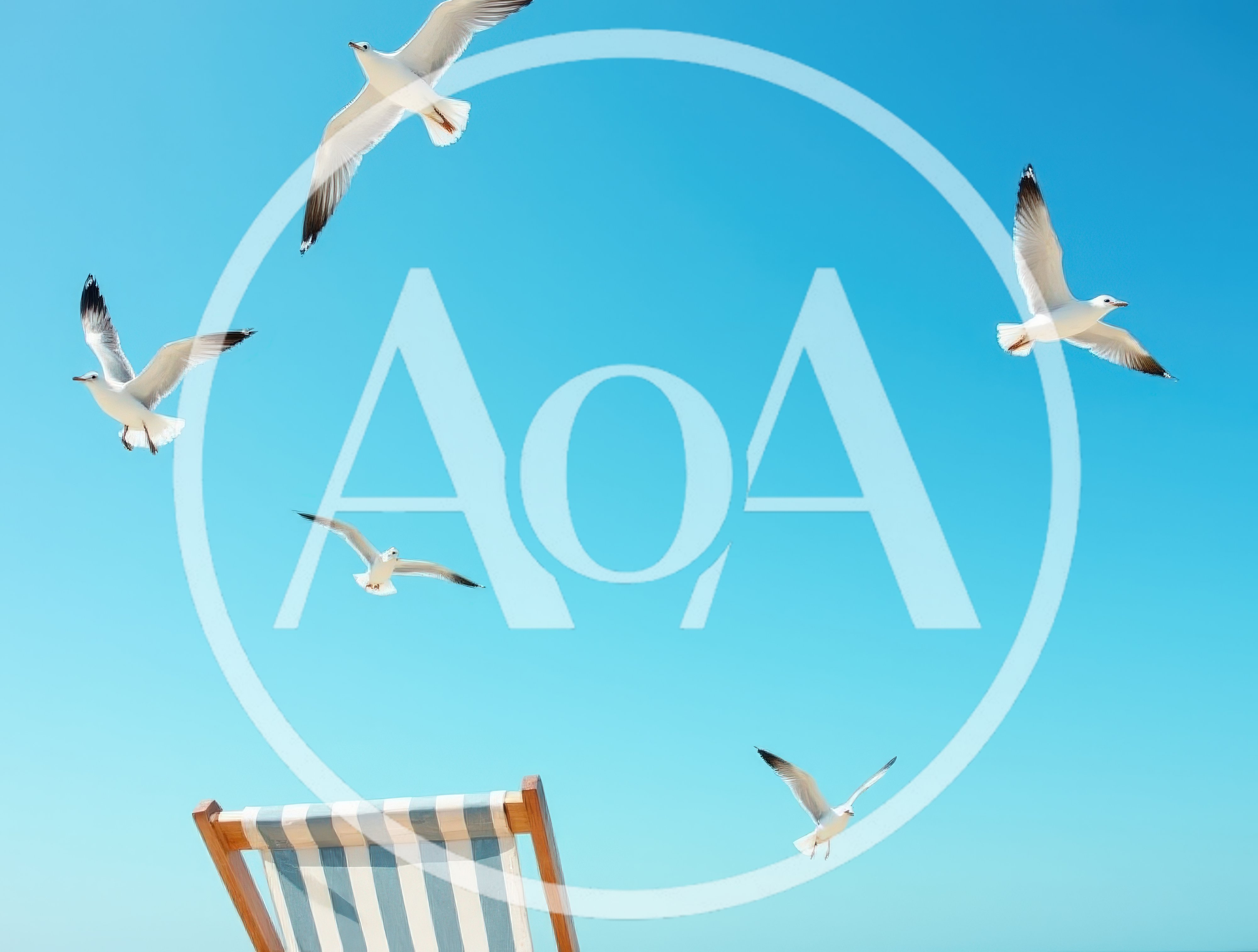 Seagulls Flying Over A Beach Chair