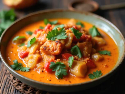 Bowl Of Hearty Vegetable Curry With Fresh Herbs