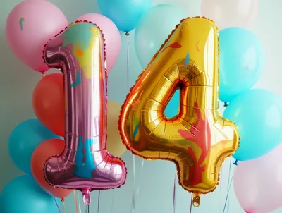 Fourteenth Birthday Celebration Balloons With Number Fourteen