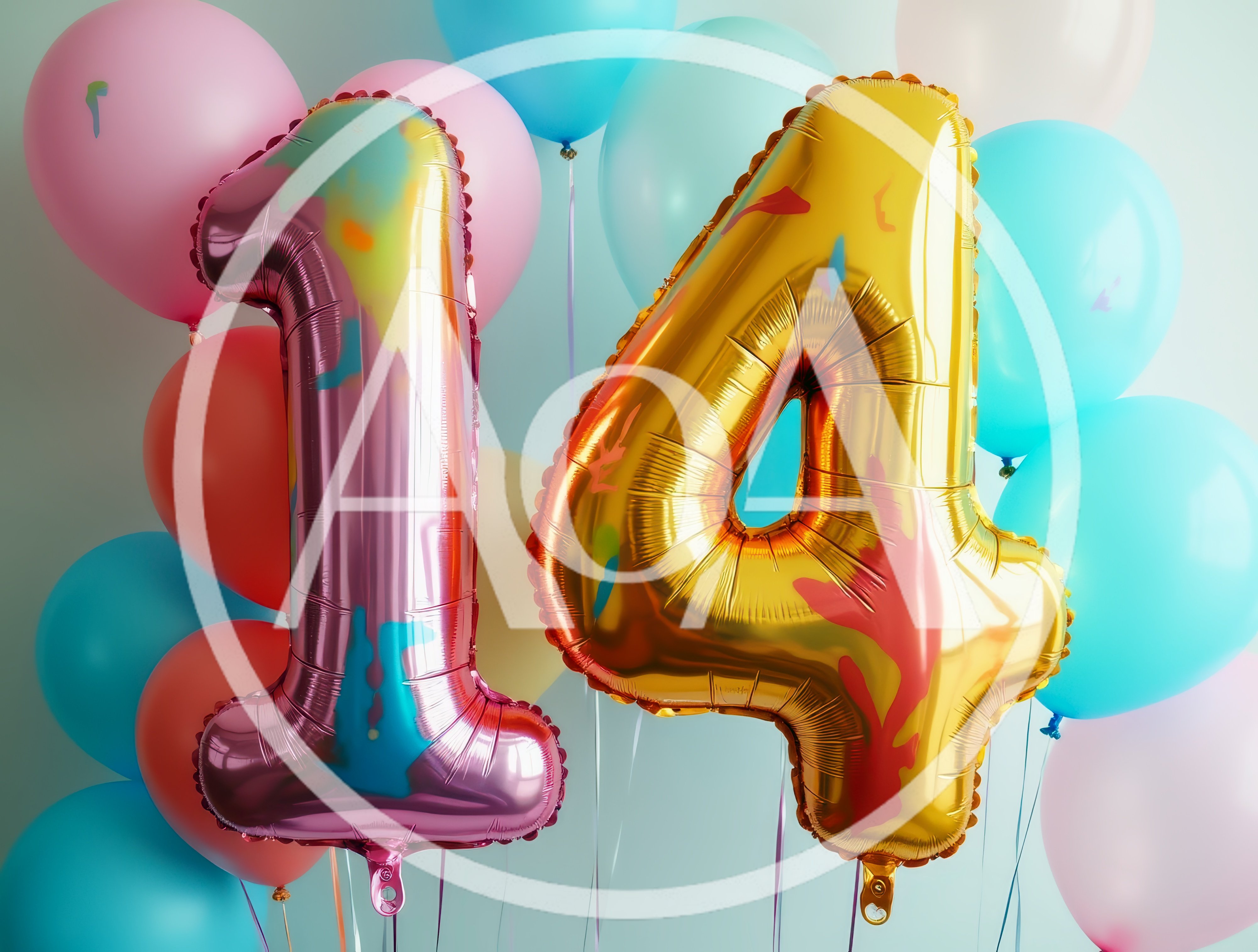 Fourteenth Birthday Celebration Balloons With Number Fourteen